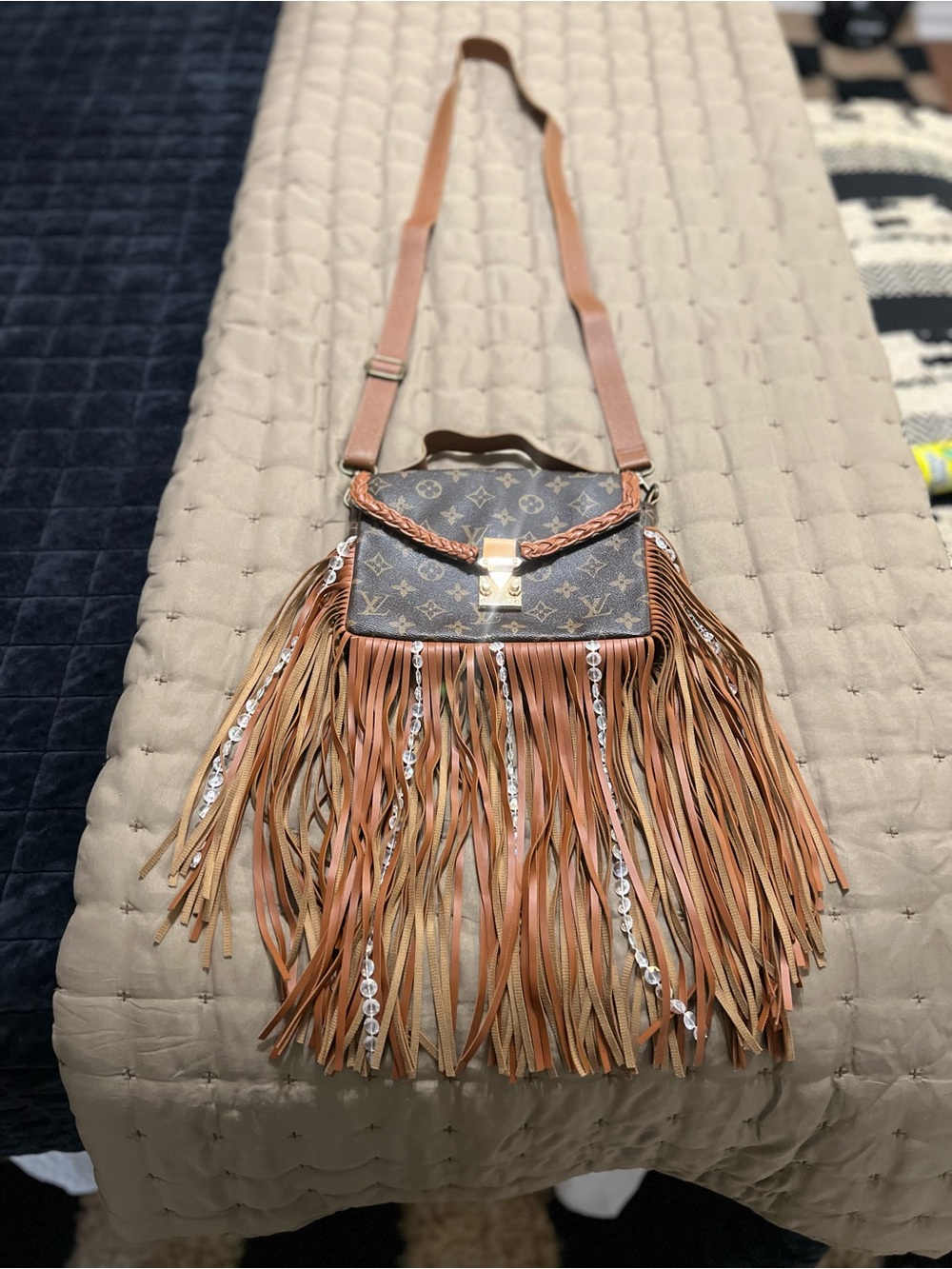 Upcycled LV Fringe Crossbody Bag